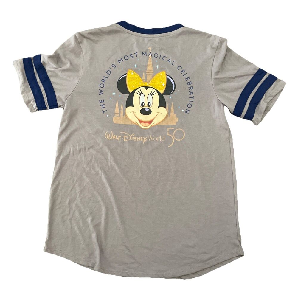 Disney World 50TH Anniversary Minnie Mouse V neck T-shirt Size Medium